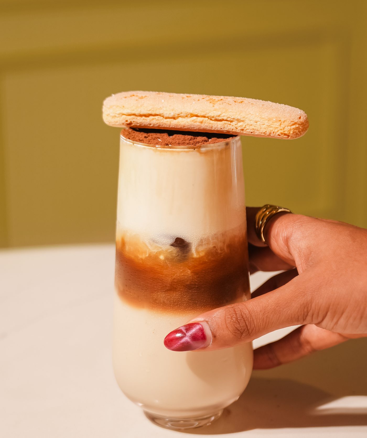 A layered iced coffee